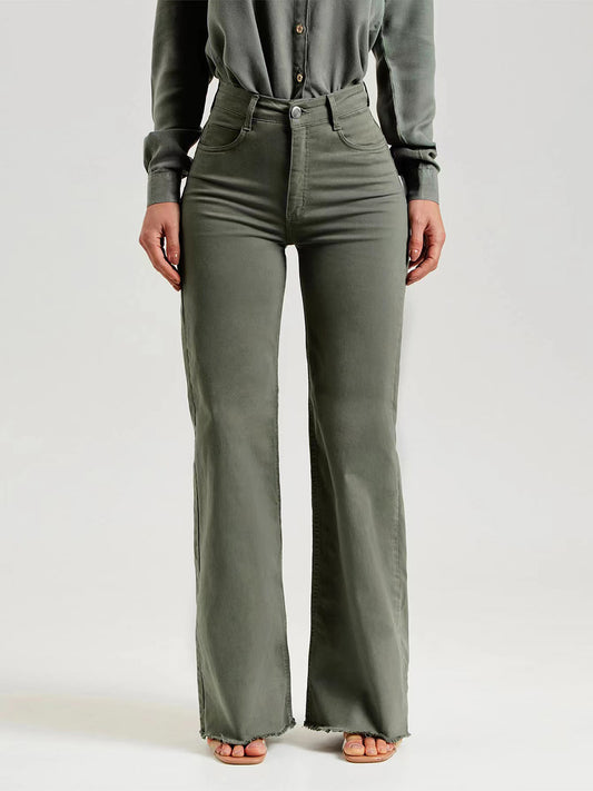 Buttoned Raw Hem Jeans with Pockets - The Goddess Galleries