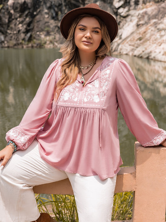 Plus Size Tie Neck Puff Sleeve Blouse - The Goddess Galleries