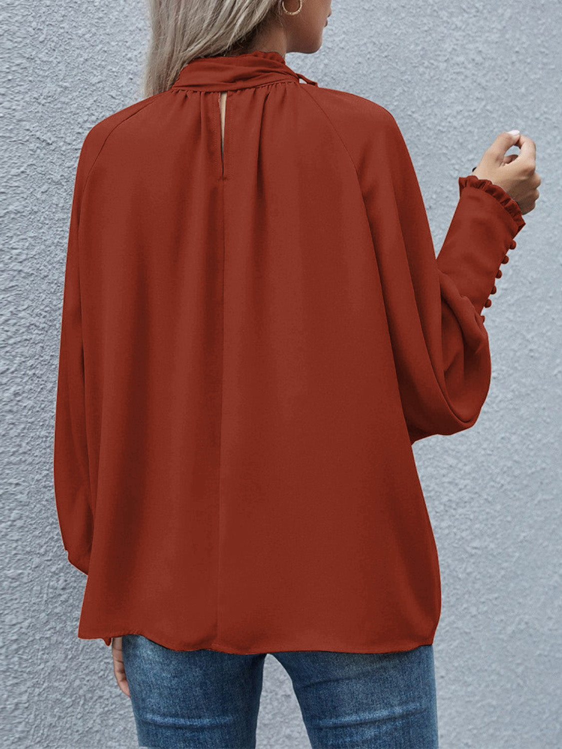 Tie Neck Lantern Sleeve Blouse - The Goddess Galleries