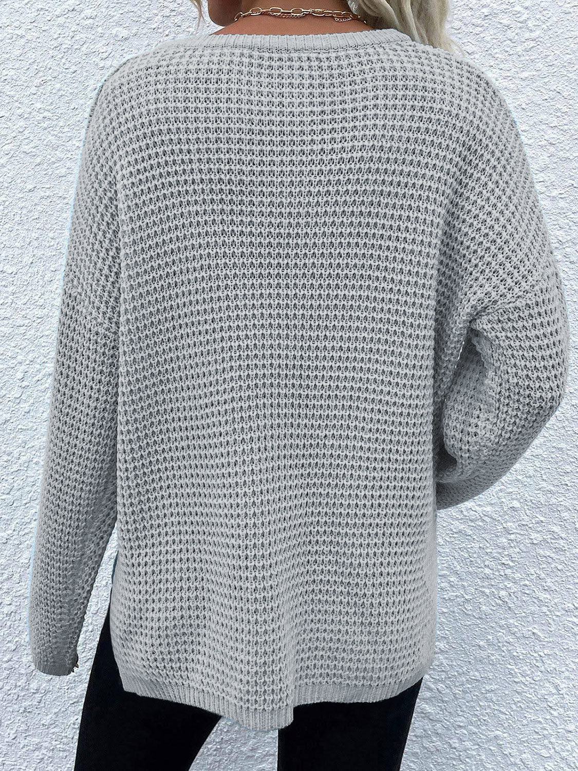 Notched Long Sleeve Sweater - The Goddess Galleries