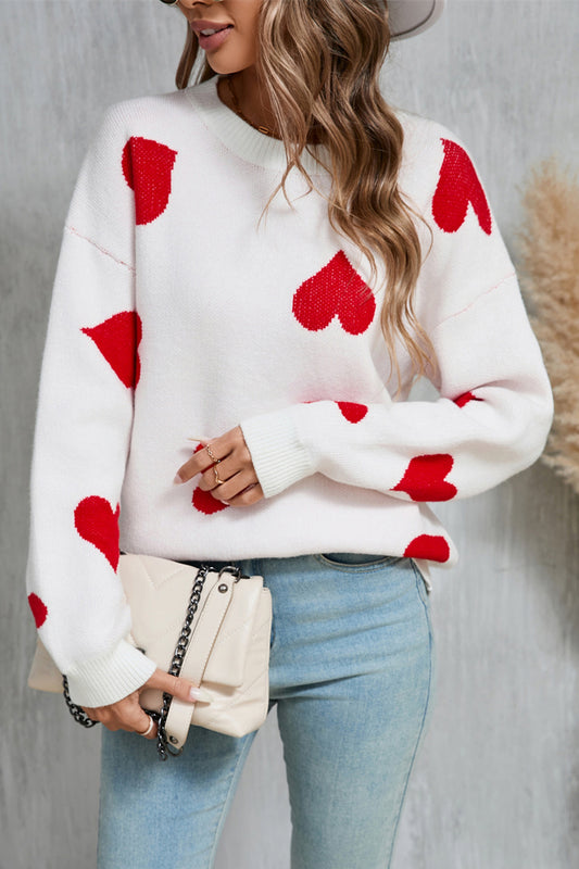 Angel Wings Heart Round Neck Dropped Shoulder Sweater - The Goddess Galleries