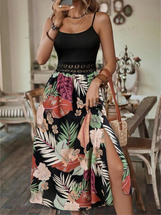 Slit Printed Scoop Neck Cami Dress - The Goddess Galleries
