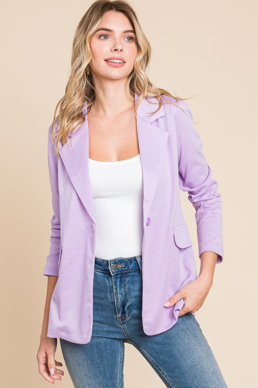 Culture Code Button Up Long Sleeve Slit Blazer - The Goddess Galleries