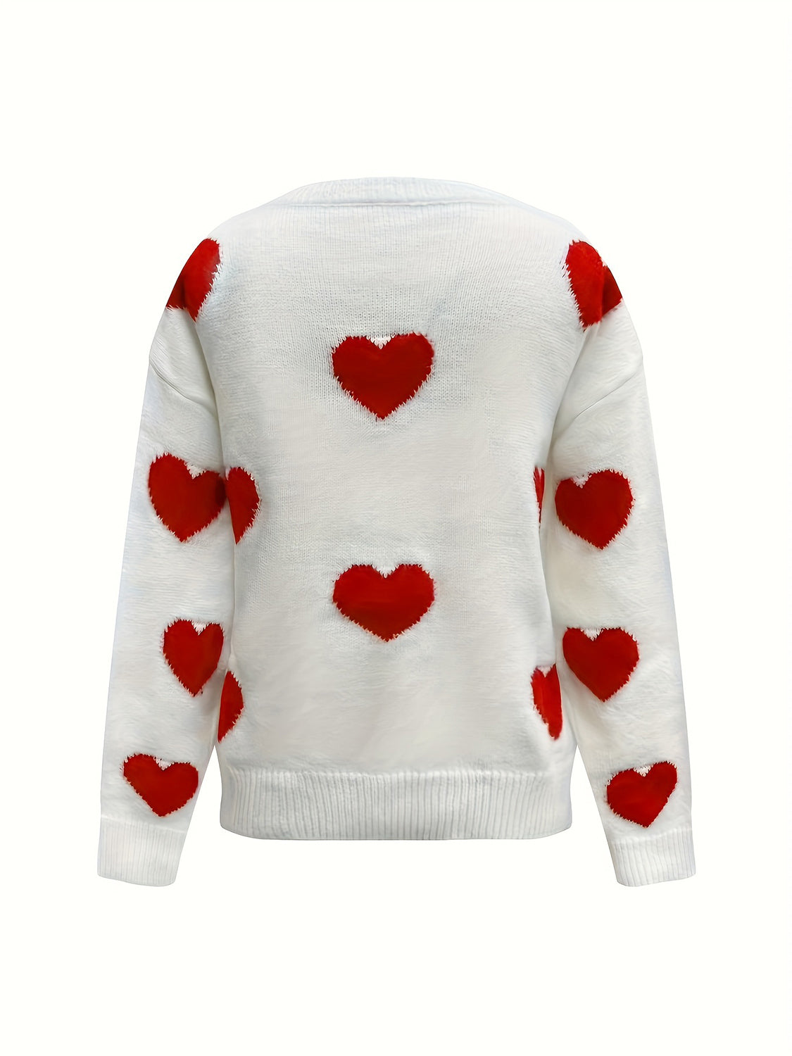 Valentine’s Day Heart Round Neck Long Sleeve Sweater - The Goddess Galleries