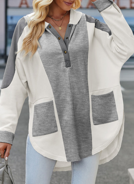 Color Block Quarter Snap Hoodie - The Goddess Galleries