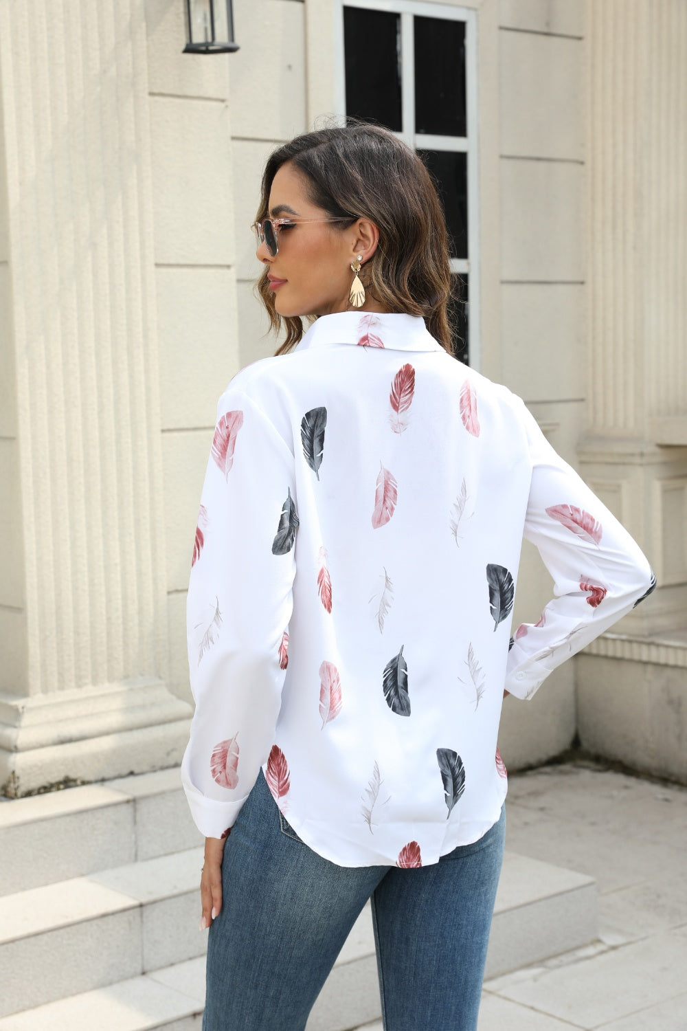 Printed Collared Neck Buttoned Shirt - The Goddess Galleries