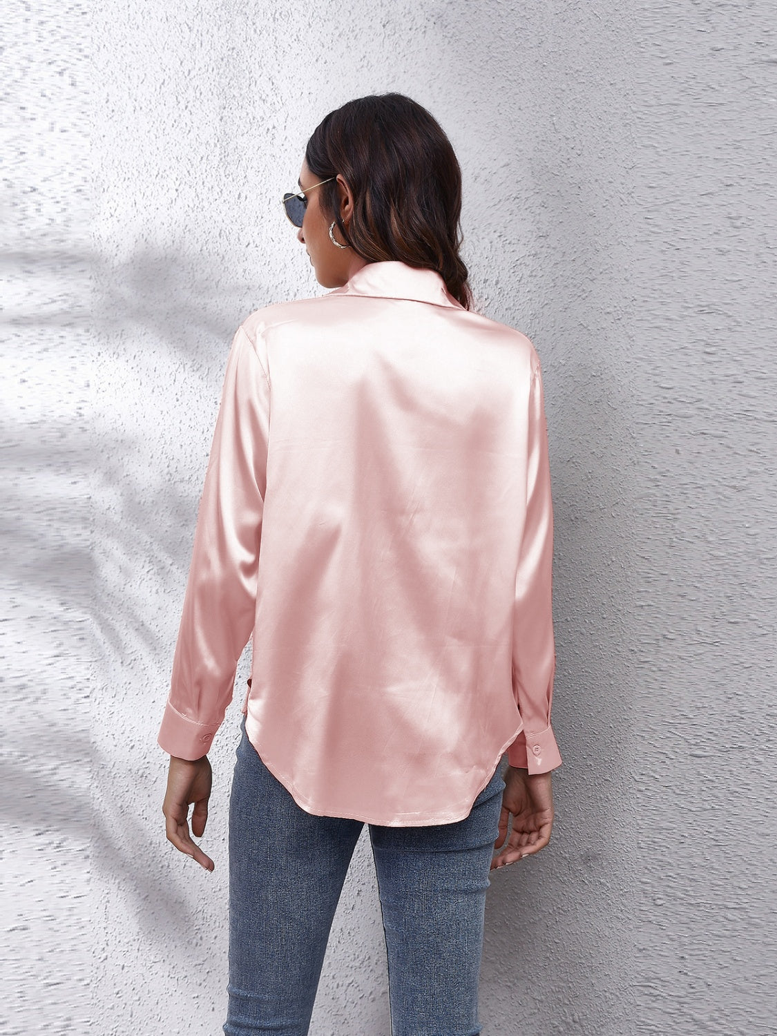Collared Neck Buttoned Long Sleeve Shirt - The Goddess Galleries