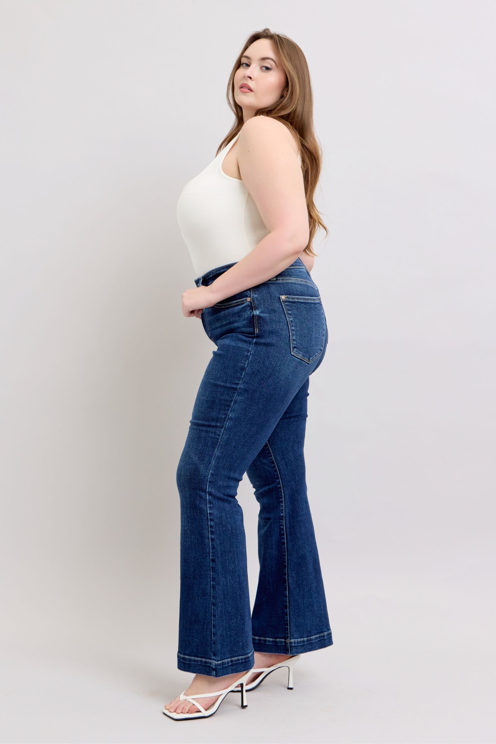 Judy Blue Full Size High Rise Flare Jeans with Pockets Plus Size - The Goddess Galleries