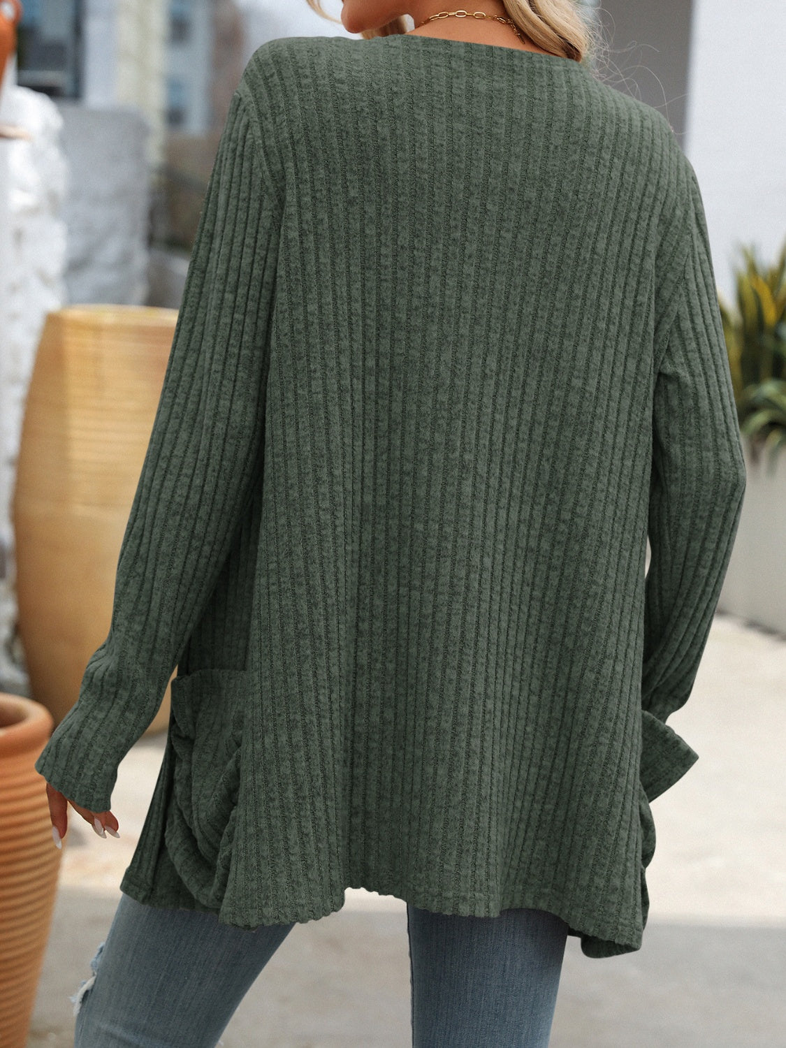 Mandy Open Front Long Sleeve Ribbed Cardigan - The Goddess Galleries