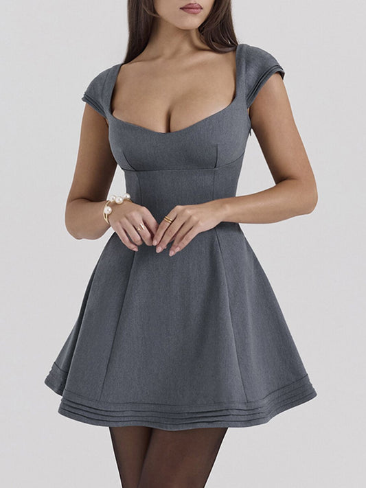 Devine Lace-Up Sweetheart Neck Cap Sleeve Mini Dress - The Goddess Galleries