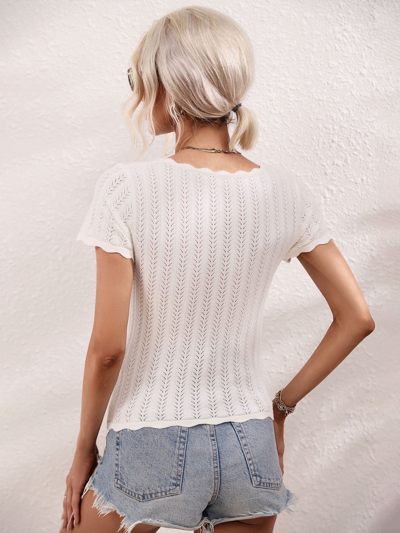 Scalloped Hem Square Neck Knit Top - The Goddess Galleries