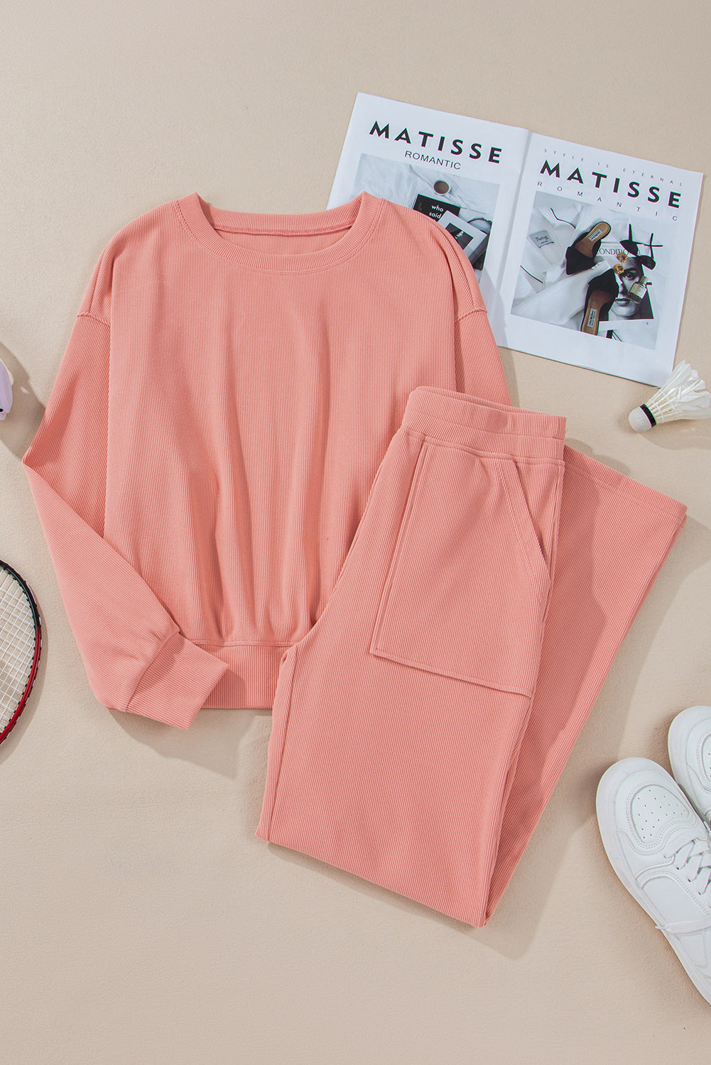 Round Neck Long Sleeve Top and Pants Set - The Goddess Galleries