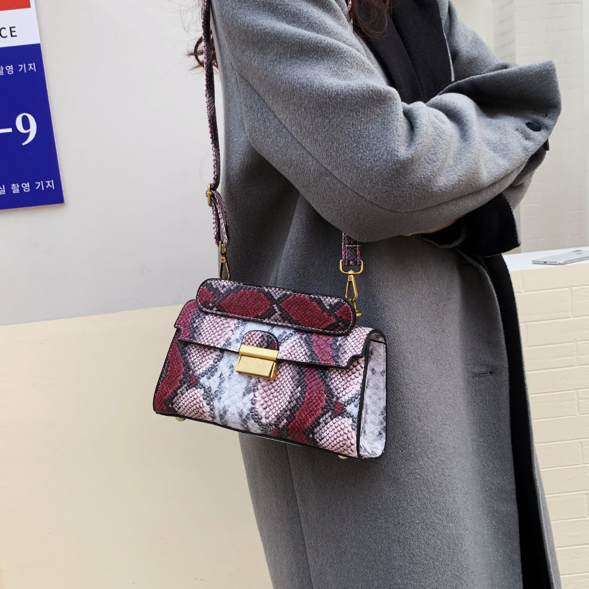 PU Leather Snakeskin Print Crossbody Bag - The Goddess Galleries