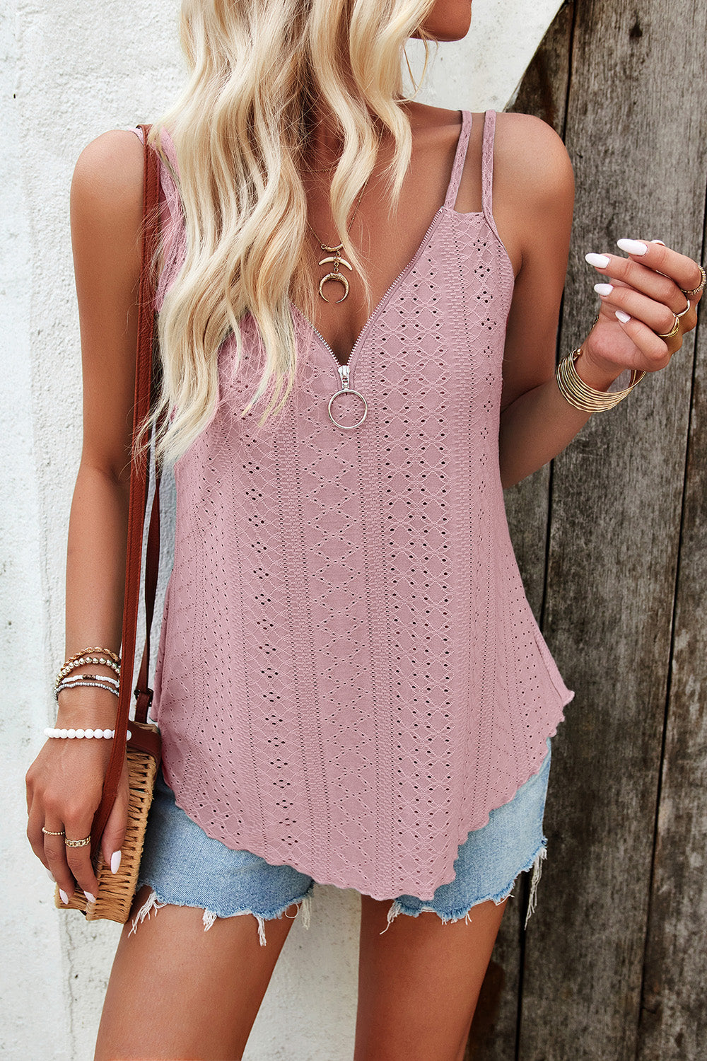Devine Eyelet V-Neck Double Strap Cami - The Goddess Galleries