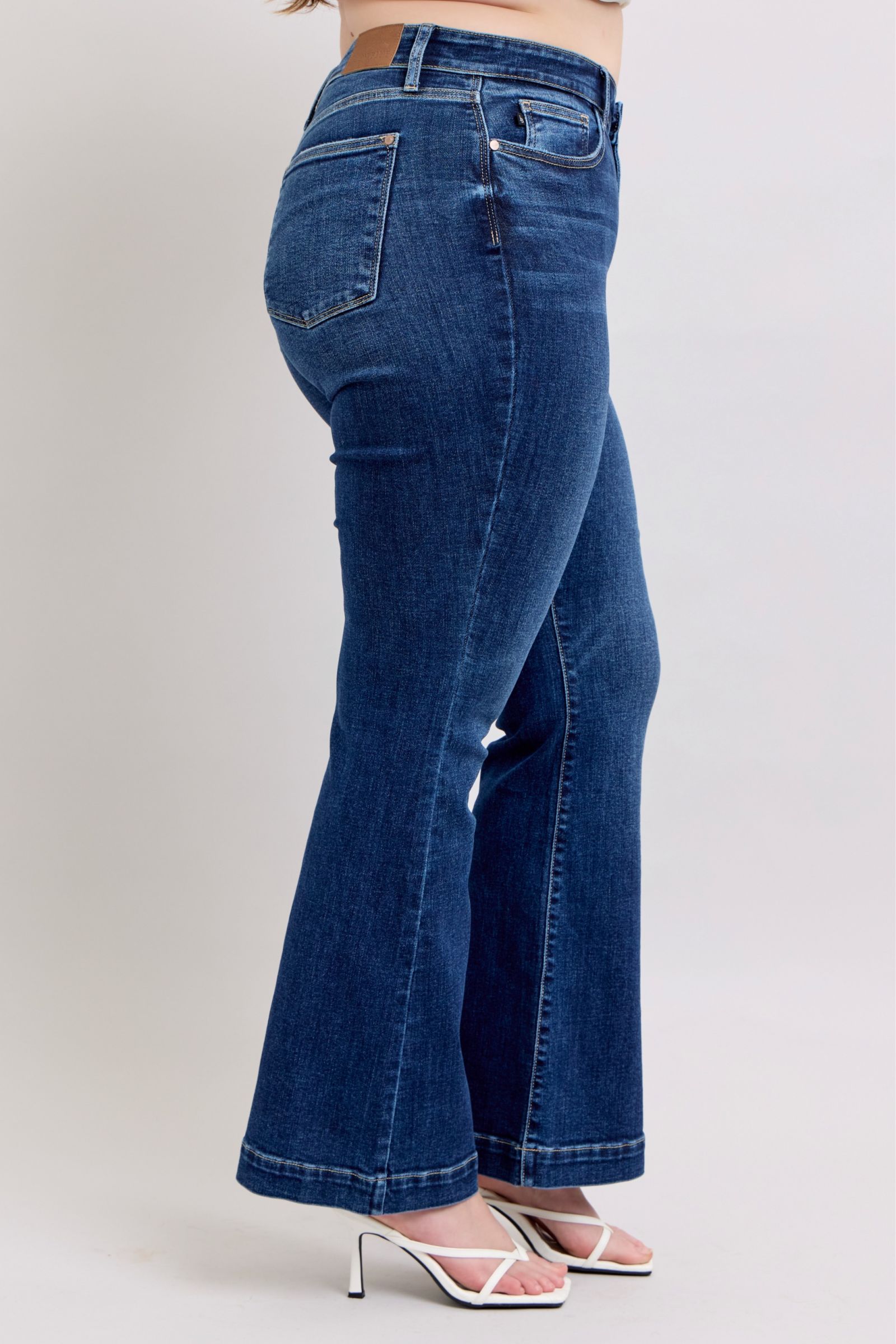 Judy Blue Full Size High Rise Flare Jeans with Pockets Plus Size - The Goddess Galleries