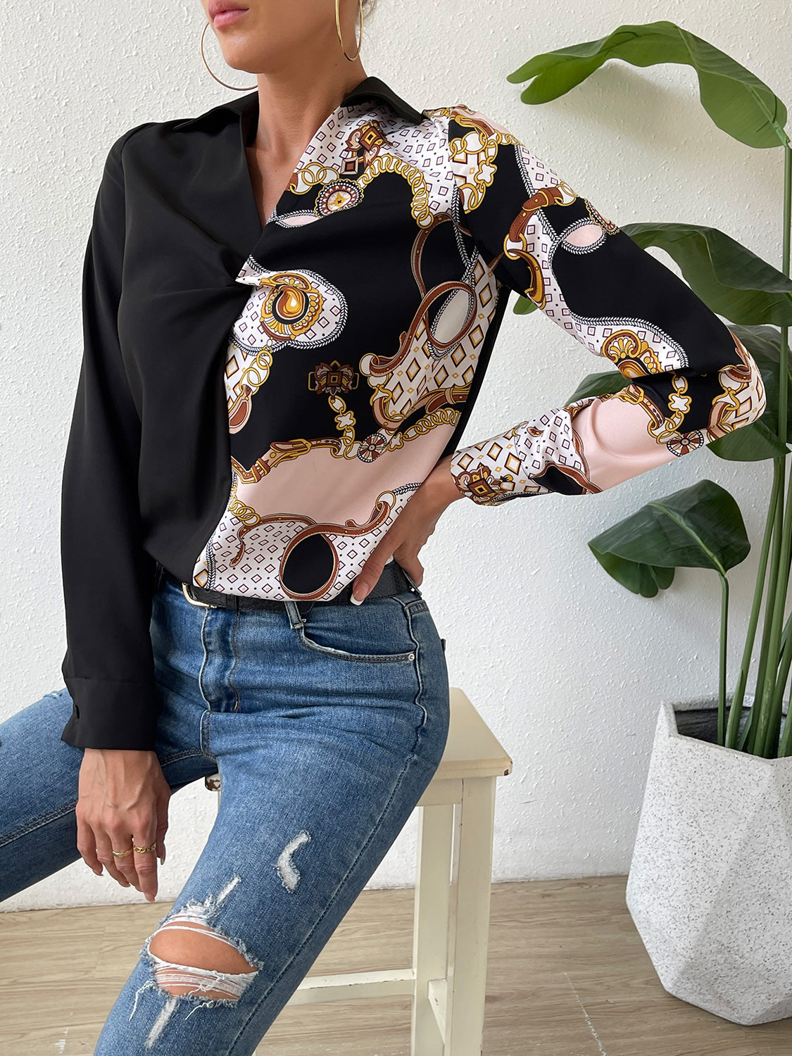 Twist Front Collared Blouse - The Goddess Galleries