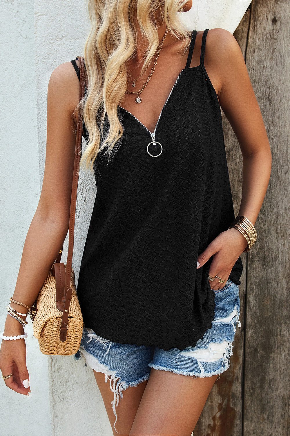 Devine Eyelet V-Neck Double Strap Cami - The Goddess Galleries
