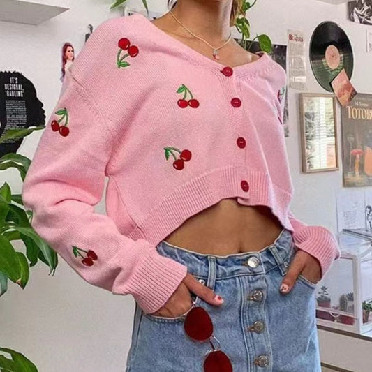 Cherry Button Down Cardigan - The Goddess Galleries