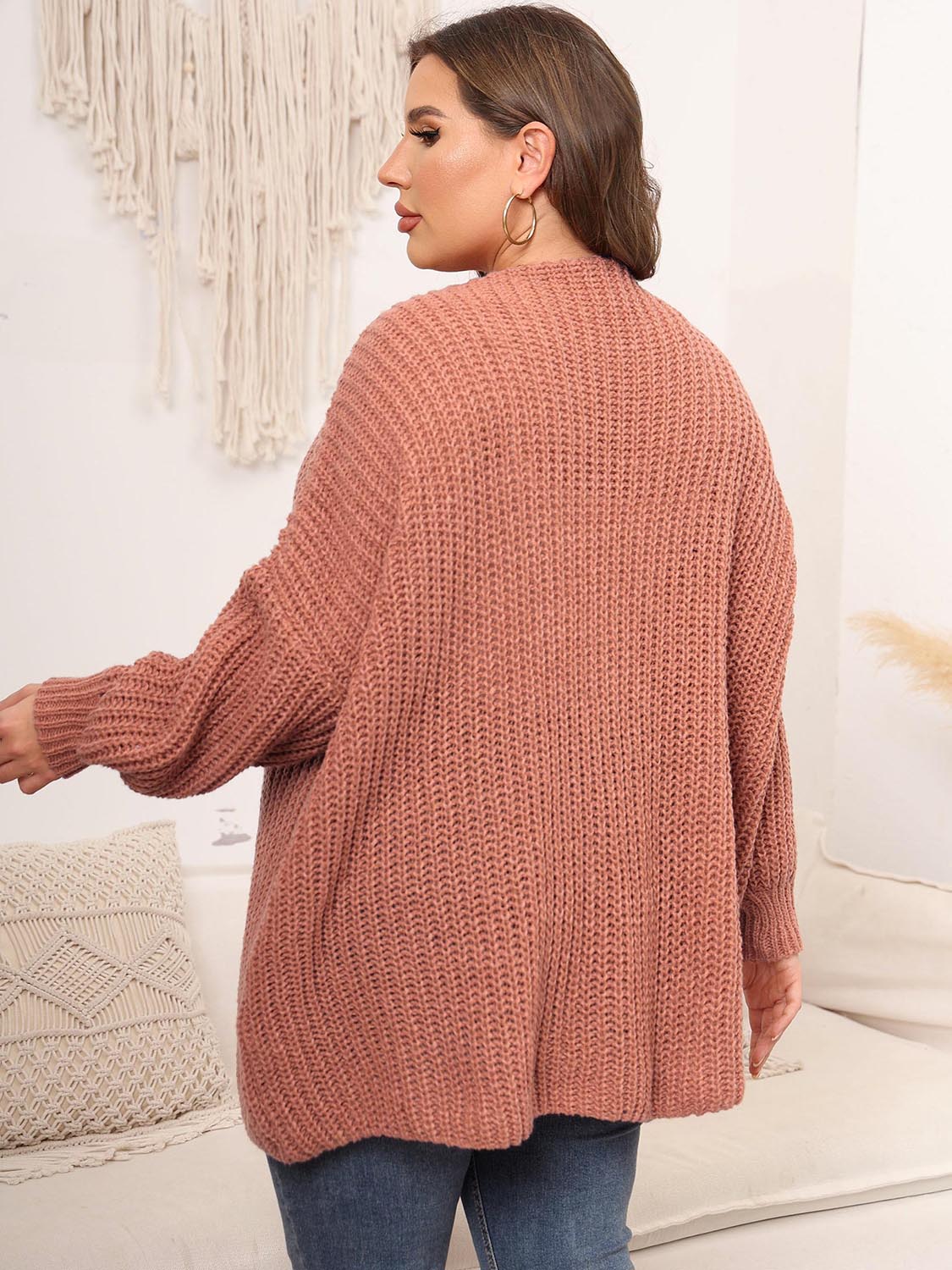 Plus Size Open Front Dropped Shoulder Knit Cardigan - The Goddess Galleries