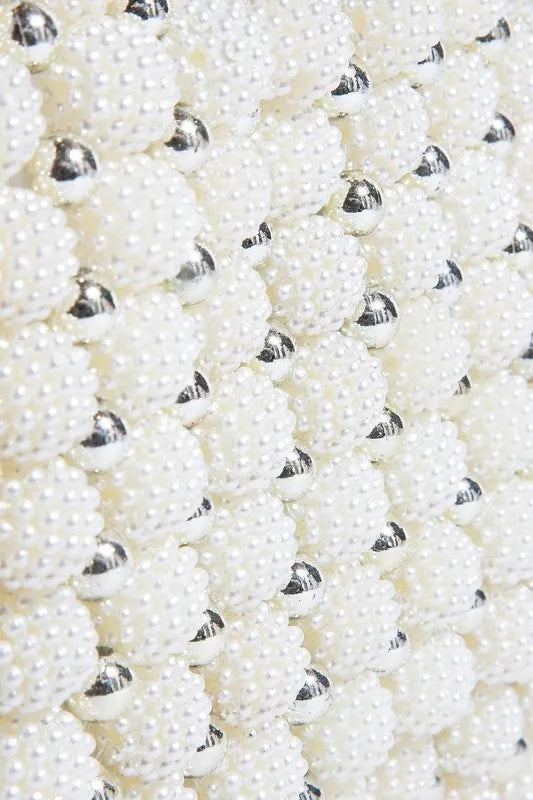 Fame Metallic and Pearl Cluster Beaded Handbag - The Goddess Galleries
