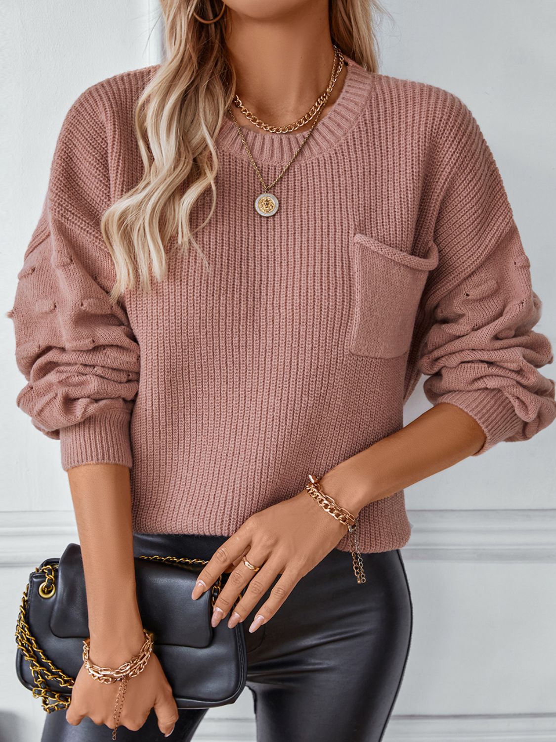 Round Neck Drop Shoulder Sweater - The Goddess Galleries