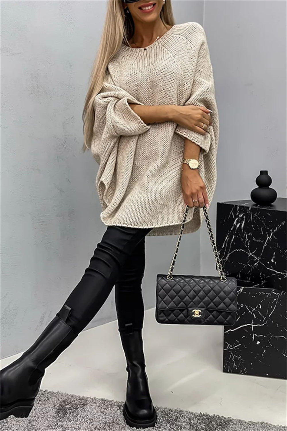 Round Neck Batwing Sleeve Sweater - The Goddess Galleries