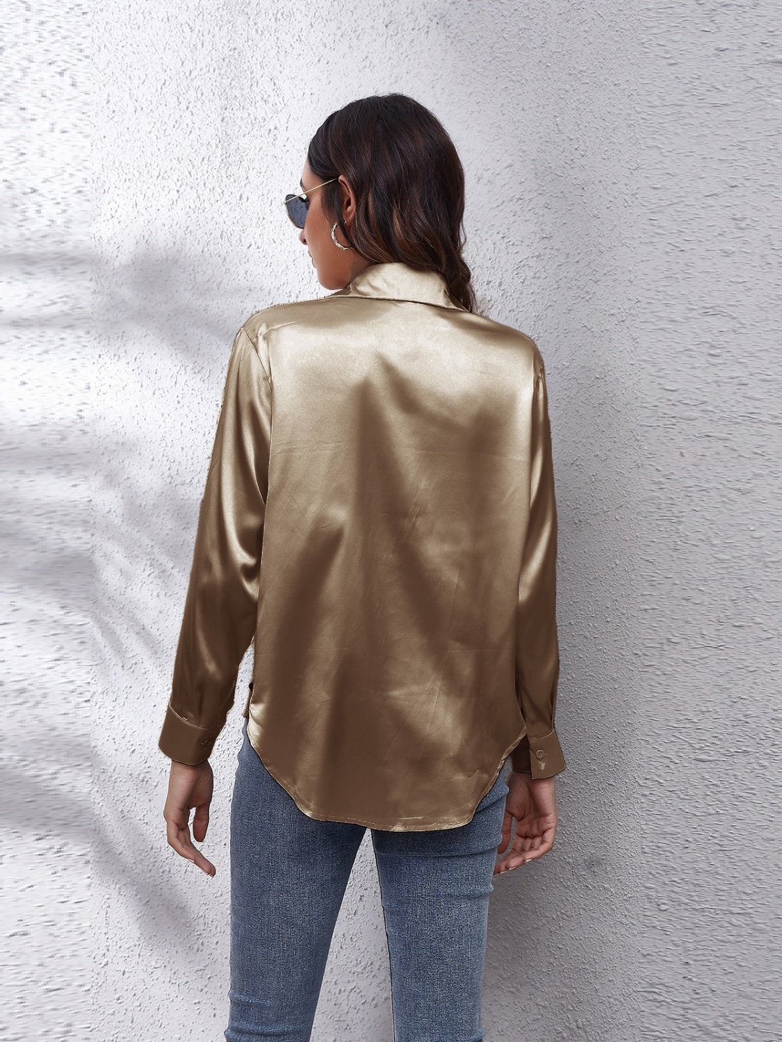 Collared Neck Buttoned Long Sleeve Shirt - The Goddess Galleries