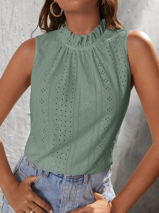 Tied Eyelet Mock Neck Tank - The Goddess Galleries