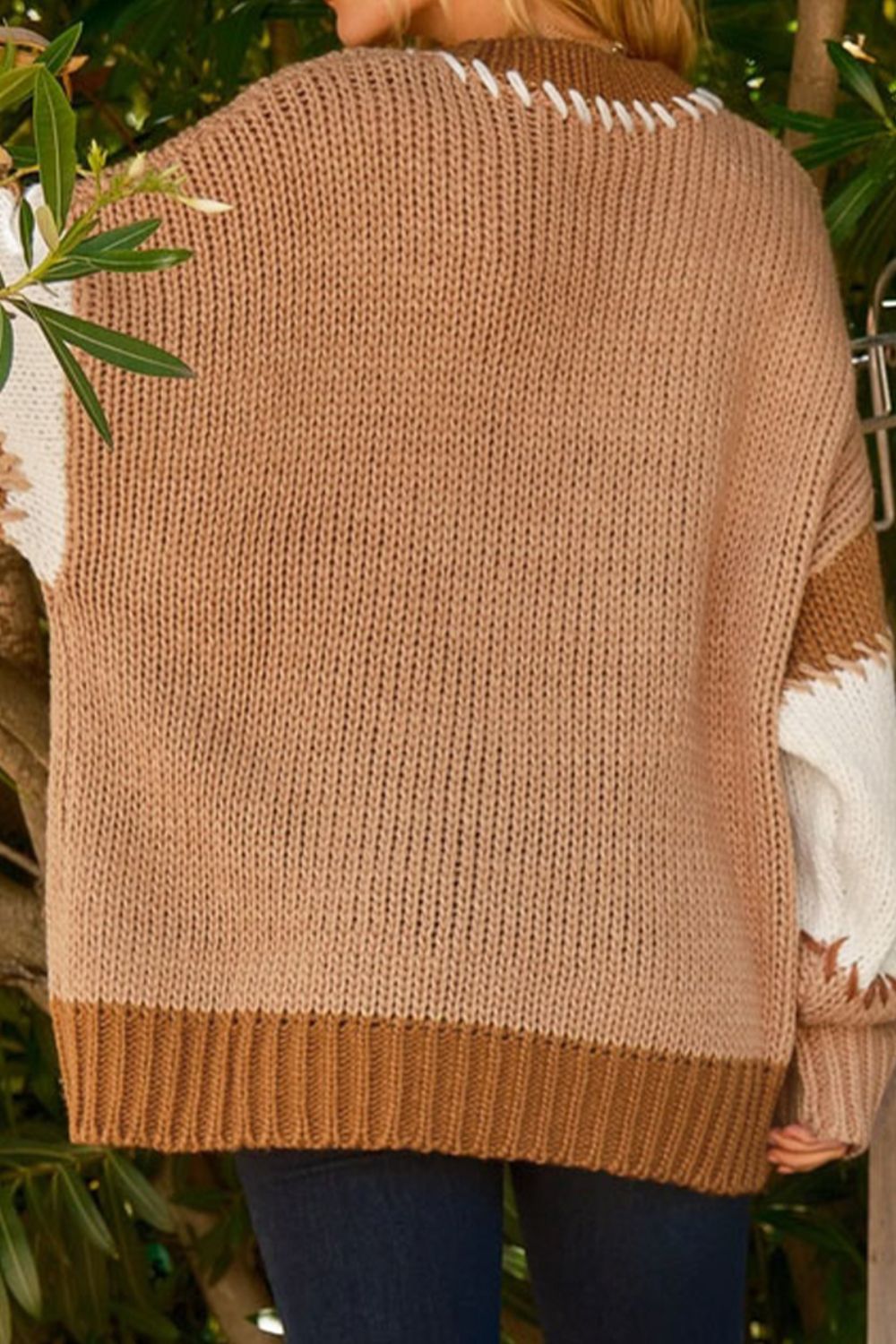 Color Block Round Neck Dropped Shoulder Sweater - The Goddess Galleries