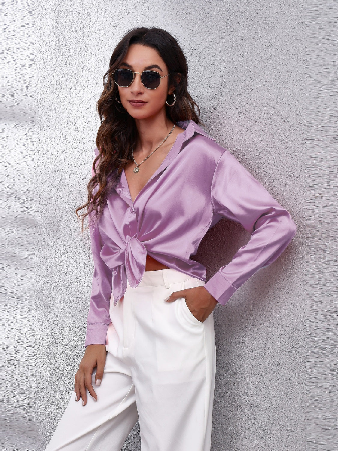Collared Neck Buttoned Long Sleeve Shirt - The Goddess Galleries