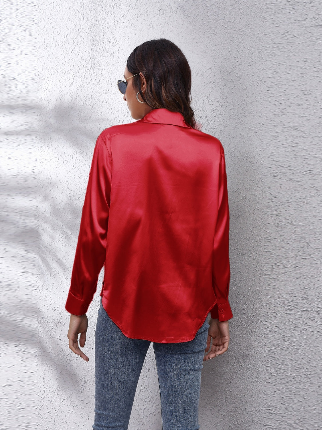 Collared Neck Buttoned Long Sleeve Shirt - The Goddess Galleries