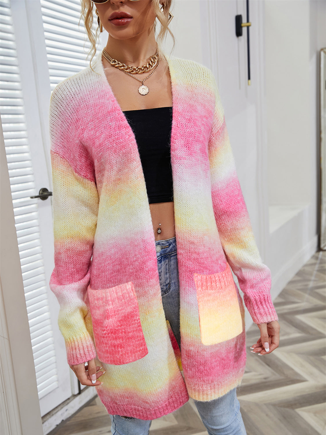 Angel Wings Full Size Pocketed Open Front Gradient Cardigan - The Goddess Galleries