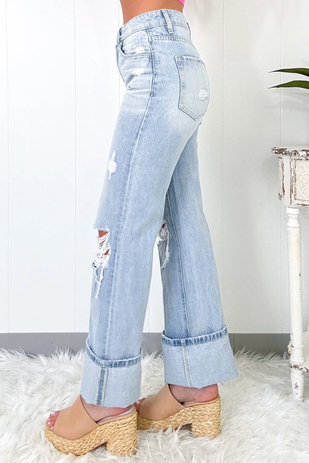 Distressed High Waist Jeans with Pockets - The Goddess Galleries