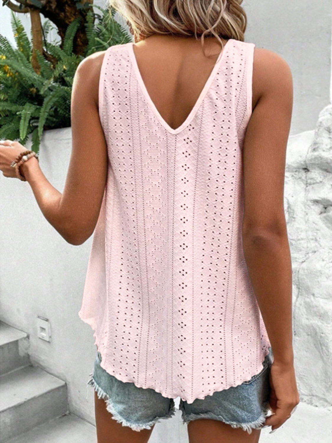 Eyelet V-Neck Wide Strap Tank - The Goddess Galleries