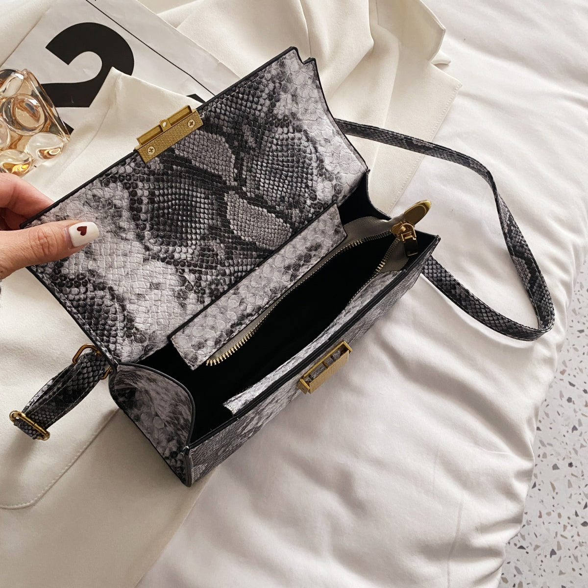 PU Leather Snakeskin Print Crossbody Bag - The Goddess Galleries