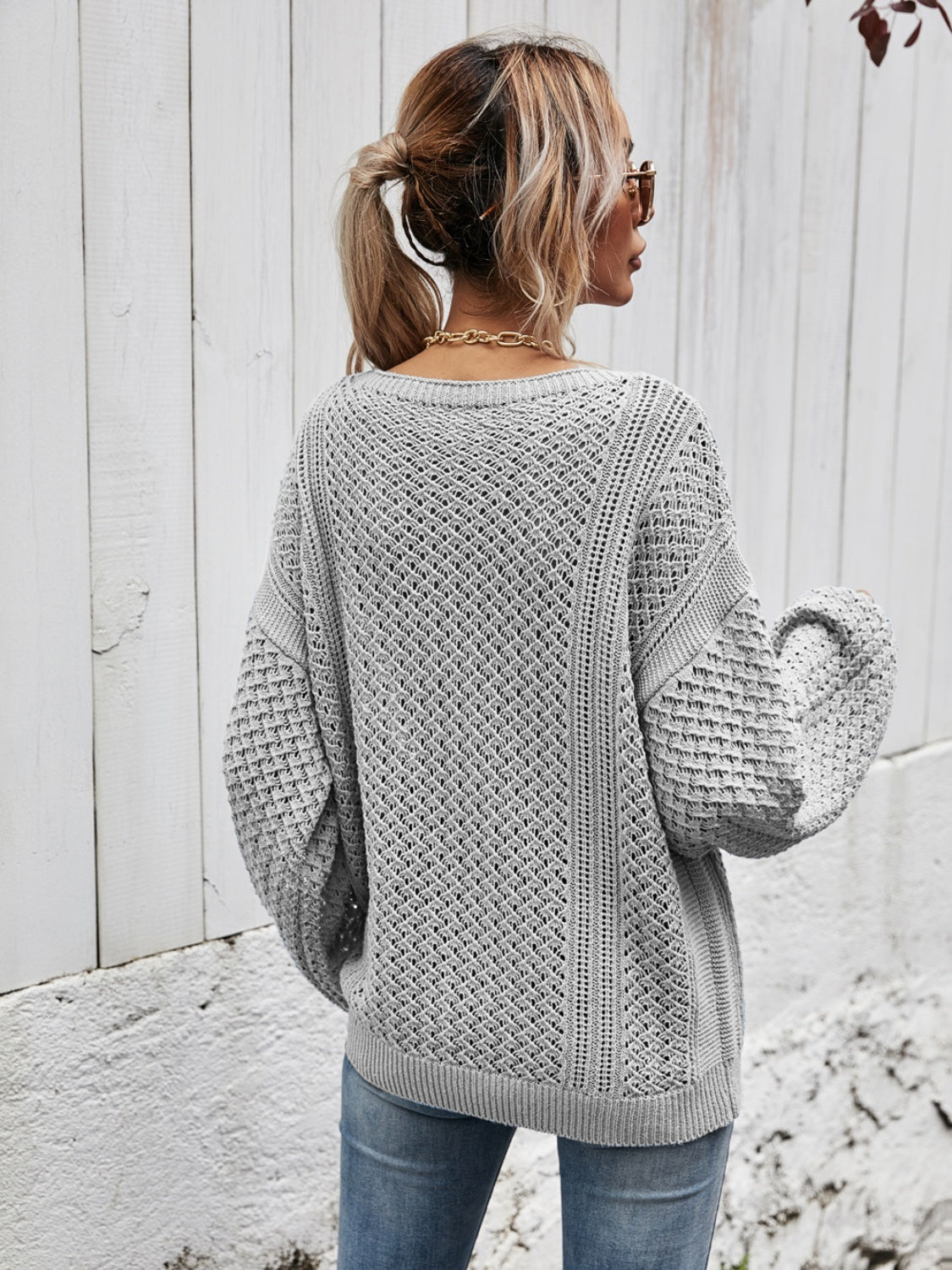 Angel Wings V-Neck Dropped Shoulder Sweater - The Goddess Galleries