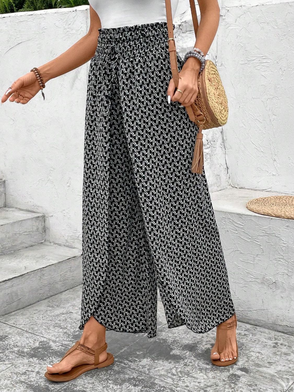 Tied Printed Wide Leg Pants - The Goddess Galleries