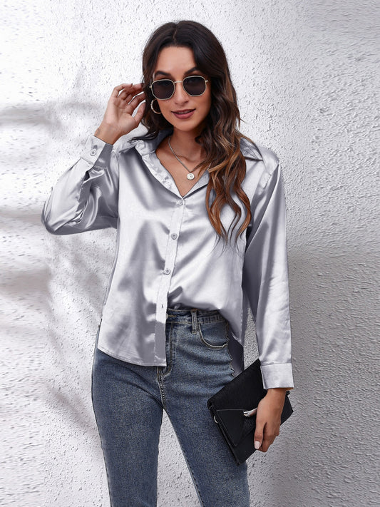 Collared Neck Buttoned Long Sleeve Shirt - The Goddess Galleries