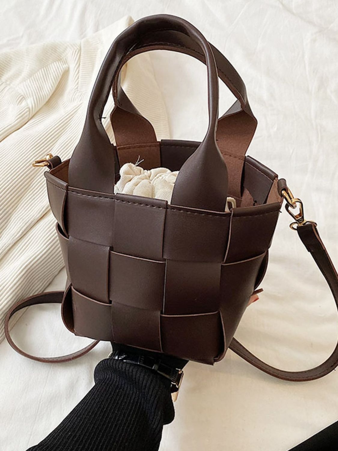 PU Leather Braided Bucket Bag - The Goddess Galleries