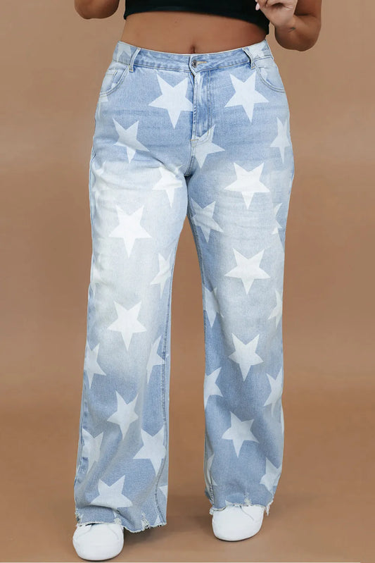 Plus Size Star Straight Leg Jeans with Pockets - The Goddess Galleries