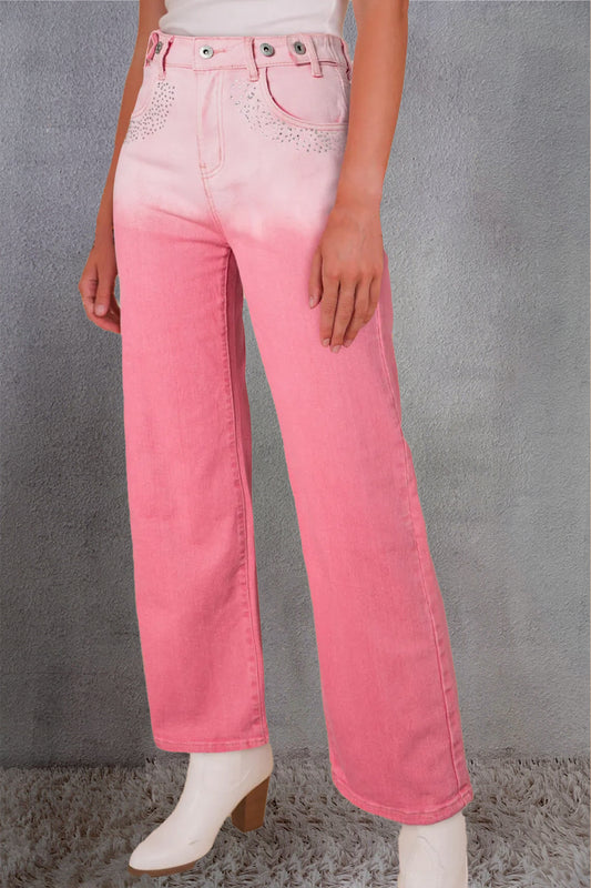 Rhinestone Gradient Straight Jeans - The Goddess Galleries