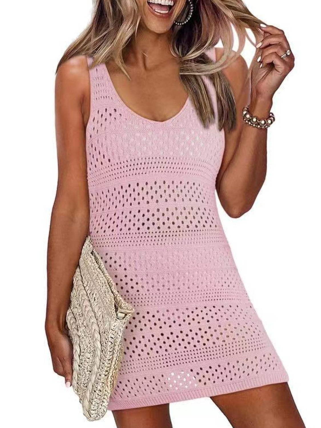 Openwork Scoop Neck Cover Up - The Goddess Galleries