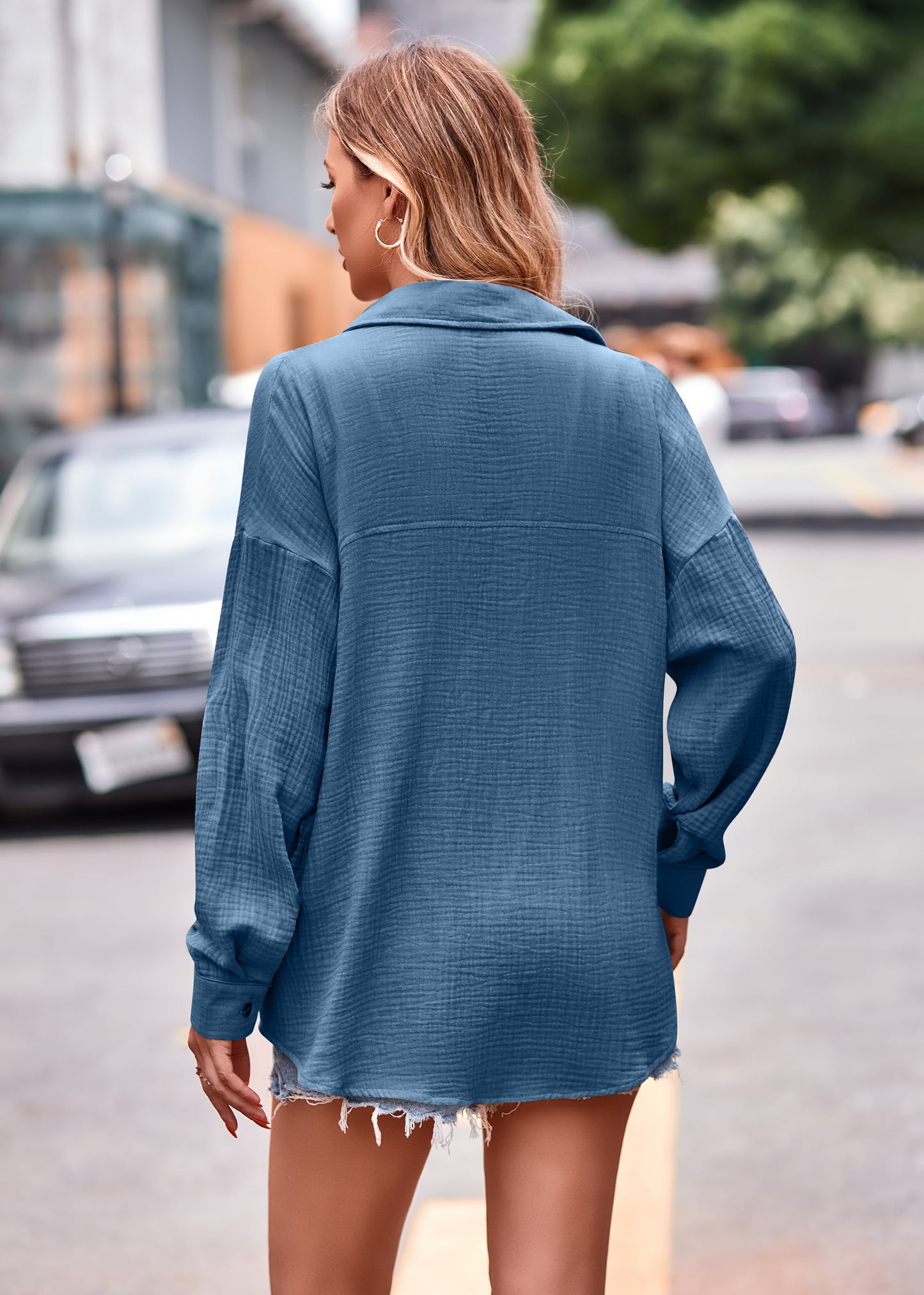 Textured Dropped Shoulder Longline Shirt - The Goddess Galleries