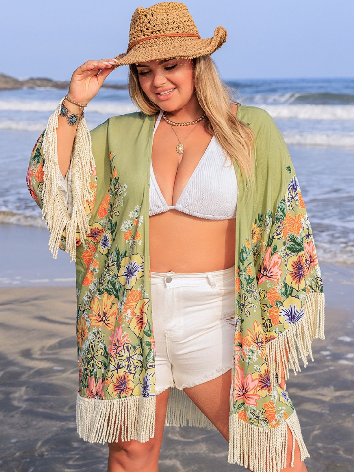 Plus Size Fringe Open Front Cover-Up - The Goddess Galleries