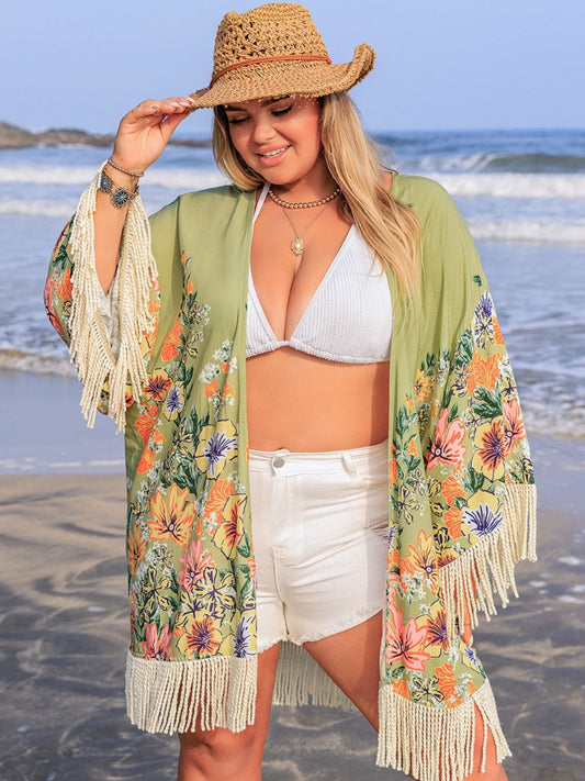 Plus Size Fringe Open Front Cover-Up - The Goddess Galleries