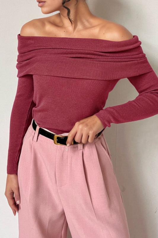 Off-Shoulder Long Sleeve Knit Top - The Goddess Galleries