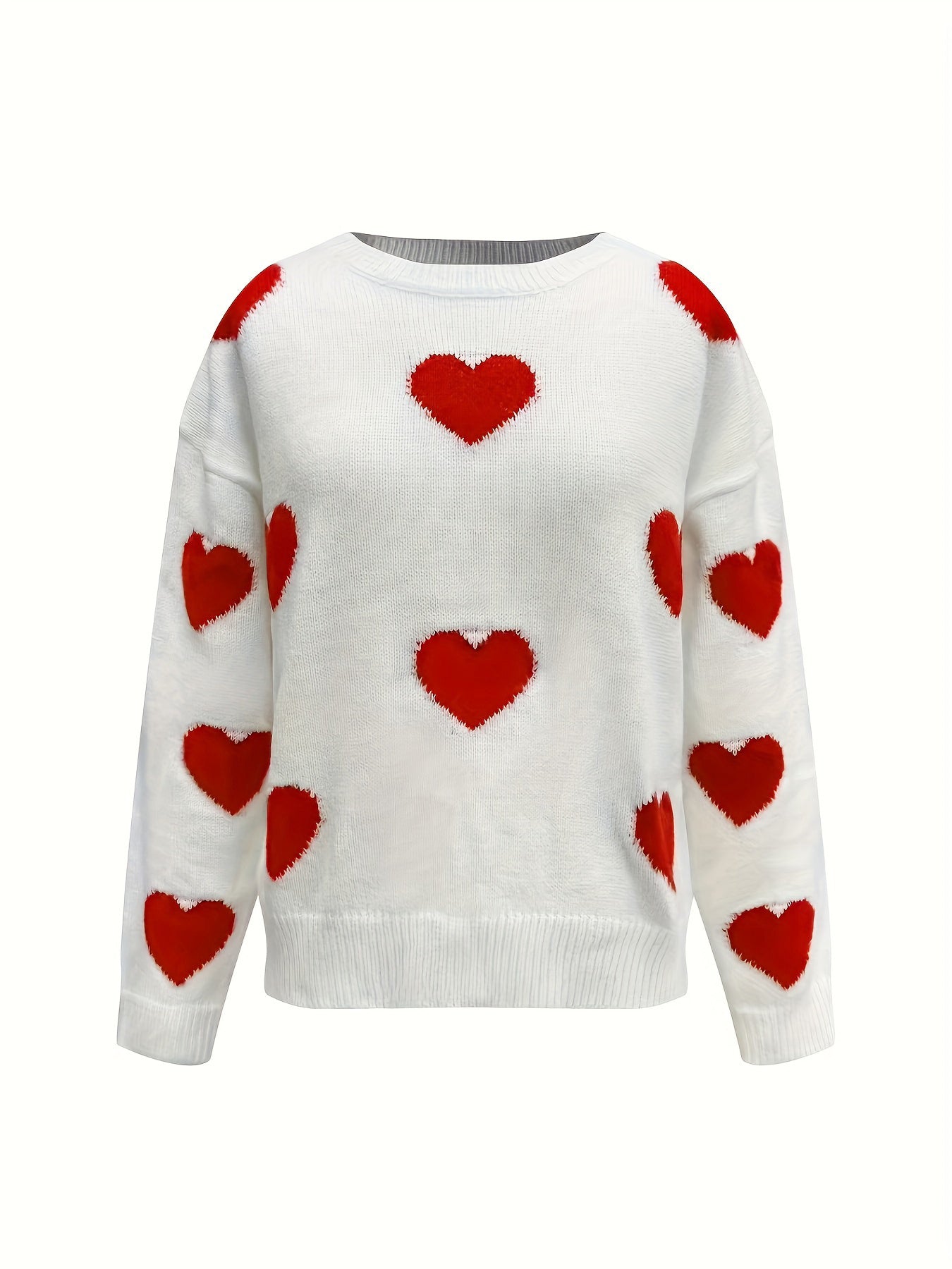 Valentine’s Day Heart Round Neck Long Sleeve Sweater - The Goddess Galleries