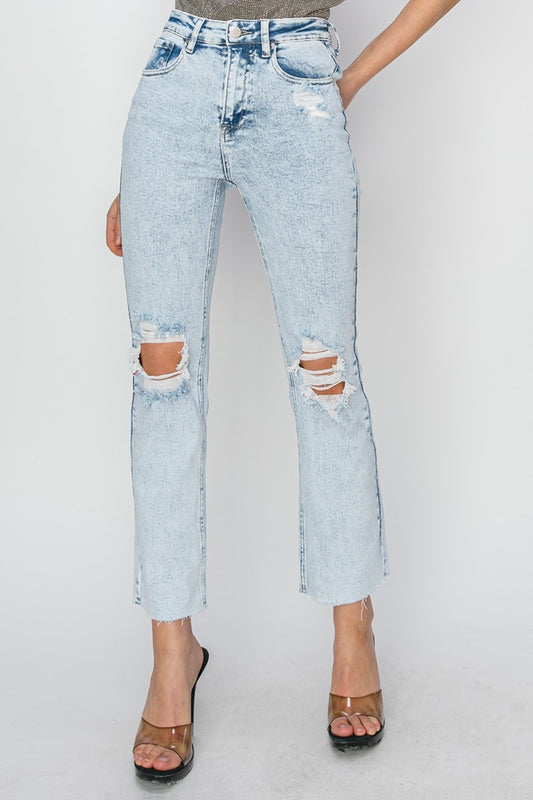 RISEN High Rise Distressed Ankle Jeans - The Goddess Galleries