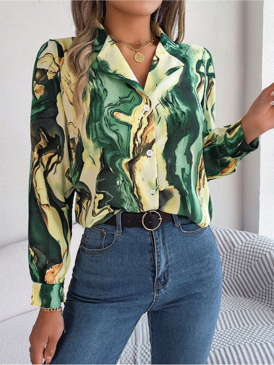 Printed Button Up Long Sleeve Shirt - The Goddess Galleries