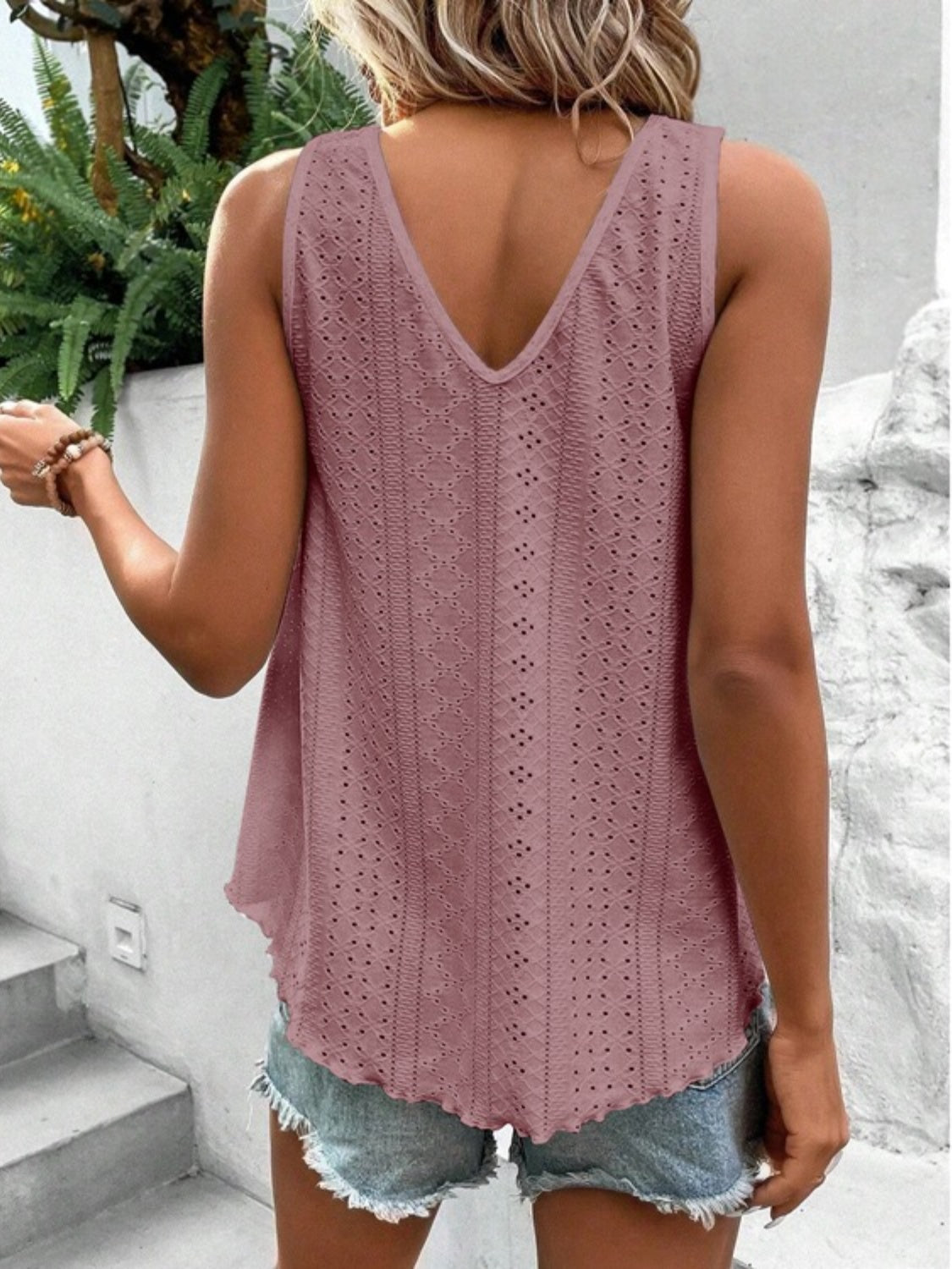 Eyelet V-Neck Wide Strap Tank - The Goddess Galleries